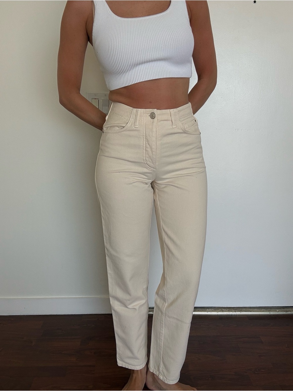 Massimo Dutti Cream High-Rise Straight Jeans